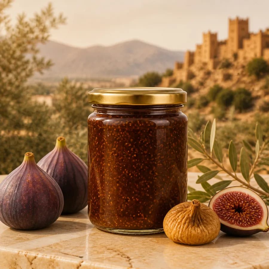 مرطبان مربى التين بجوار تين طازج ومجفف