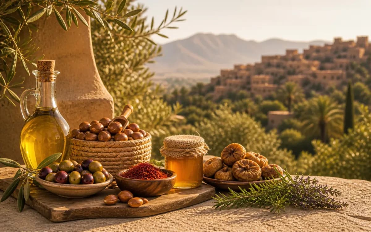 زيتون وأركان وعسل وتين وأعشاب مغربية أمام طبيعة سوس